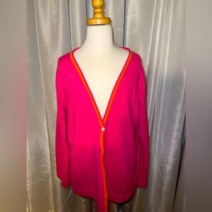 Isaac Mizrahi button up cardigan. Orange trim. Size xxl
